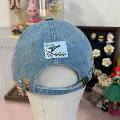 Vinesu H18 - Retro Snoopy Embroidered Baseball Cap - Vintage Washed Denim Comic Patch Hat, Aesthetic Peanuts Cartoon Dad Hat for Men & Women