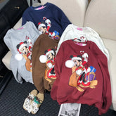 VINESU Christmas MN Cartoon Print Hand-Applied Beads Crewneck Sweatshirt