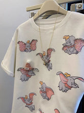 VINESU 3D Cute Flying Elephant Graphic Oversized Tee | Handmade Hat, Heart Necklace & Beaded Rhinestone Details