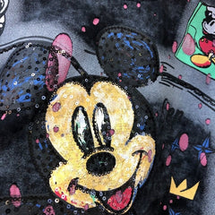 A163 - Mickey Mouse Sequin Cropped Tee - 320g Ultra-Heavyweight Premium Cotton - Boxy Fit Short Graphic T-Shirt