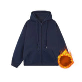 VINESU 100% Cotton Solid Color Zip-Up Hoodie
