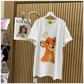 220g Cotton Simba Graphic Tee - Gold Sequin Crown & Ear Embellishments - Unisex