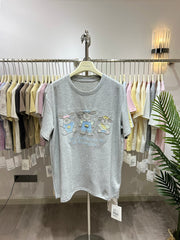 A164 - Luxury Three Bears 3D Embroidery T-Shirt - 320g Ultra-Heavyweight Cotton - Structured Boxy Fit Streetwear Top
