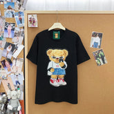 VINESU A18 - Selfie Teddy Bear Print Hand-Beaded Casual T-Shirt