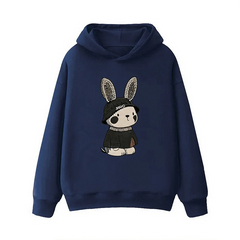 VINESU Cool Bling Bunny Ear Embroidered Hoodie|3D Embroidery + Rhinestone Ears