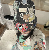 VINESU Handcrafted Patchwork Bucket Hat | Y2K Vintage Cartoon Winter Beanie