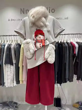 VINESU Christmas Limited Plush Collar T-Shirt ⛄ Snowman Print Festive Winter Top