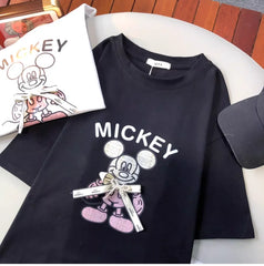 A143 - Luxury Handcrafted Pearl Ribbon Mickey T-Shirt - 220g Premium Heavyweight Cotton