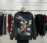 VINESU B01 - Vintage Washed Bunny Graphic Crewneck Sweatshirt