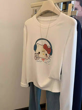 VINESU A44 Women’s Oversized Hello Kitty Headphone Graphic Long Sleeve Tee | Sanrio Coquette Top