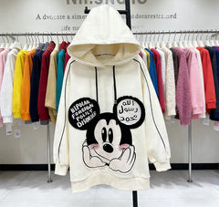 VINESU Y204 - Oversized Cartoon Mouse Hoodie | Handmade Patchwork Graphic Sweatshirt (3 Colors)