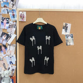 VINESU A26 - Rhinestone Butterfly Tassel Crew Neck Cotton T‑shirt, Soft & Stylish