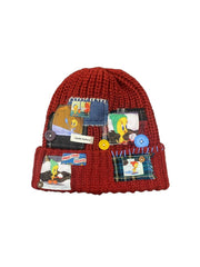Vinesu H7 - Vintage Teddy Bird Patchwork Knit Beanie | Handmade 1-of-1 Reworked Winter Hat ❤Maroon