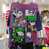 A129 - Snoopy Sequin Embroidery & Denim Patchwork Sleeves – 320g Heavyweight Premium Streetwear