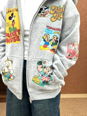 A75 - Vintage Disney Comic Print Distressed Zip-Up Hoodie | Loose Jacket
