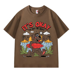 VINESU 100% Cotton T-Shirt: "It's Okay To Not Be Okay" Surfing Dog Cartoon Graphic Print