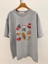 Vinesu A74 - Orchard Hand-Painted Beaded Bow Decor T-Shirt | 220g Cotton Loose Casual Top