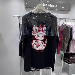 A147 - Premium Heavy Embroidery Oversized Tee - Textured Character Edition