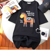 A110 - Artisan 3D Crochet Horse Graphic Tee - Hand-Knitted Detail & Premium Cotton, Boutique Style Embroidered Top