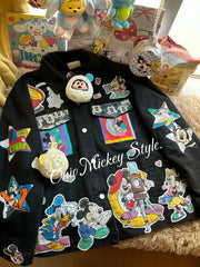 Vinesu A70 - Custom Mickey Patchwork Denim Jacket - Handmade Oversized Jean Jacket