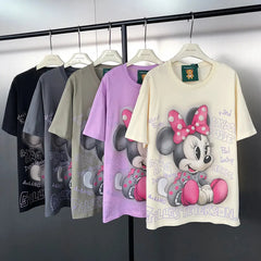 VINESU MKT05 - Playful Mouse Print Pearl-Detailed Casual T-Shirt for Women