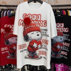 VINESU A47 - Luxury 320g Heavyweight Cotton Snoopy Tee - 3D Pom-Pom & Sequin Embroidery - Unisex Premium Streetwear