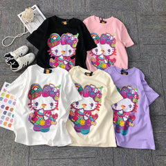 VINESU Diamond-Embellished Colorful Hello Kitty Short Sleeve 🌸