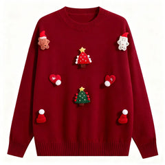 VINESU Christmas Vibe Max🎅 Handmade 3D Felt Decor Red Crewneck Sweater🔥