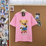 VINESU A18 - Selfie Teddy Bear Print Hand-Beaded Casual T-Shirt
