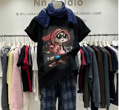 VINESU B04 - Fun Bunny Graphic Cotton Tee with Rhinestones
