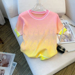 VINESU Gradient color hot diamond-heavy ice silk sweater