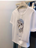 A100 - Cute Shih Tzu Graphic Tee - Women’s White 220g Premium Cotton T-Shirt with Sequin Beret