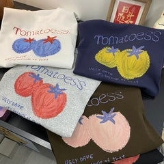 A180 -"Tomato Summer" Graphic Tee - Embroidered Outline Organic Print - 220g Premium Heavyweight Cotton