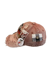 Vinesu H9 - Handmade Reworked Mickey&Minnie Patchwork Cap | One-of-a-Kind Distressed Vintage Aesthetic Hat ❤Dark red