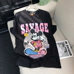 VINESU MKT08 - Oversize Graphic T-Shirt for Women - Retro Savage Print Unisex Cotton Tee
