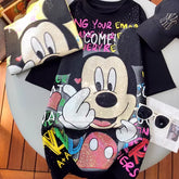 VINESU MK01 🎀 Heavy-Detail Rhinestone T-Shirt – Front & Back Graphic, Loose Fit Short Sleeve