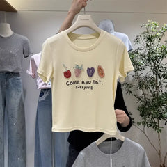 A121 - Luxury Fruit Embroidery Beaded T-Shirt - 100% Heavy Cotton