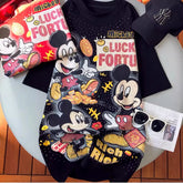 VINESU A09 - Lucky Fortune Mouse Oversized Tee with Custom Rhinestones