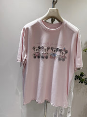 A181 - Luxury 3D Mickey Mouse Graphic Tee - Crystal Seed Bead Embroidery with Mini Sunglasses