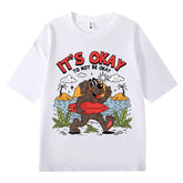 VINESU 100% Cotton T-Shirt: "It's Okay To Not Be Okay" Surfing Dog Cartoon Graphic Print