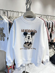 VINESU Rhinestone Retro Cartoon Sweatshirt - 3D Bling Design, Sweet-Cool Street Style