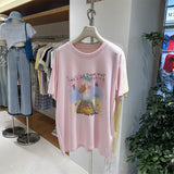 A128 - Premium 220g Cotton Graphic Tee – Cute "See You Hello" Duck with 3D Beaded Crown & Embroidery – Oversized Casual Streetwear