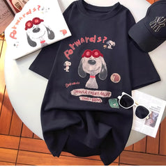 A145 - Hand-Embroidered Snoopy Outline T-Shirt - 220g Premium Heavyweight Cotton