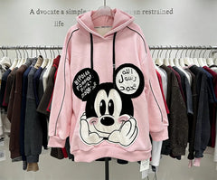 VINESU Y204 - Oversized Cartoon Mouse Hoodie | Handmade Patchwork Graphic Sweatshirt (3 Colors)