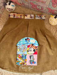 Vinesu A59 - Retro Mickey Patchwork A-Line Skirt | Vintage Cartoon Aesthetic Mini Skirt with House-Pocket Detail