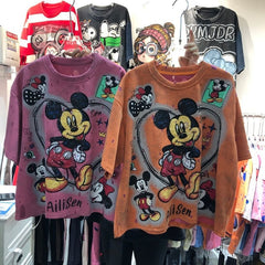 A163 - Mickey Mouse Sequin Cropped Tee - 320g Ultra-Heavyweight Premium Cotton - Boxy Fit Short Graphic T-Shirt
