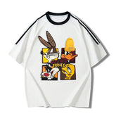 VINESU Looney Tunes 3D Accent Striped-Trim Tee | Retro Streetwear Staple