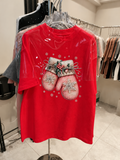 Christmas Mittens Graphic T-Shirt | 3D Bow & Beaded Details
