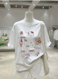 A254 - Kawaii Hello Kitty Graphic Tee | 220G Cotton Oversized Y2K Cute Cartoon T-Shirt Women Streetwear