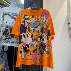 A198 - Luxury Heavyweight 320g Cotton Graphic Tee - Rhinestone Mickey & Friends Streetwear T-Shirt with Double-Sided Print
